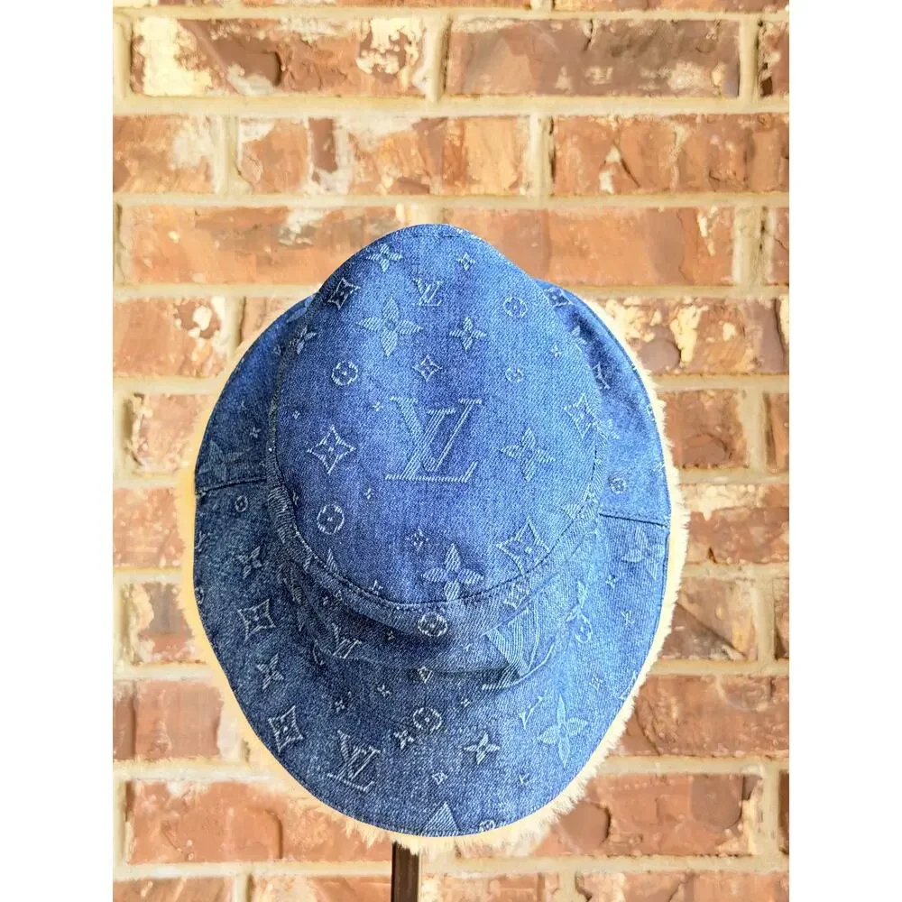 Louis Vuitton Bonnet Denim Bucket Hat With Sherling - Large 54268*